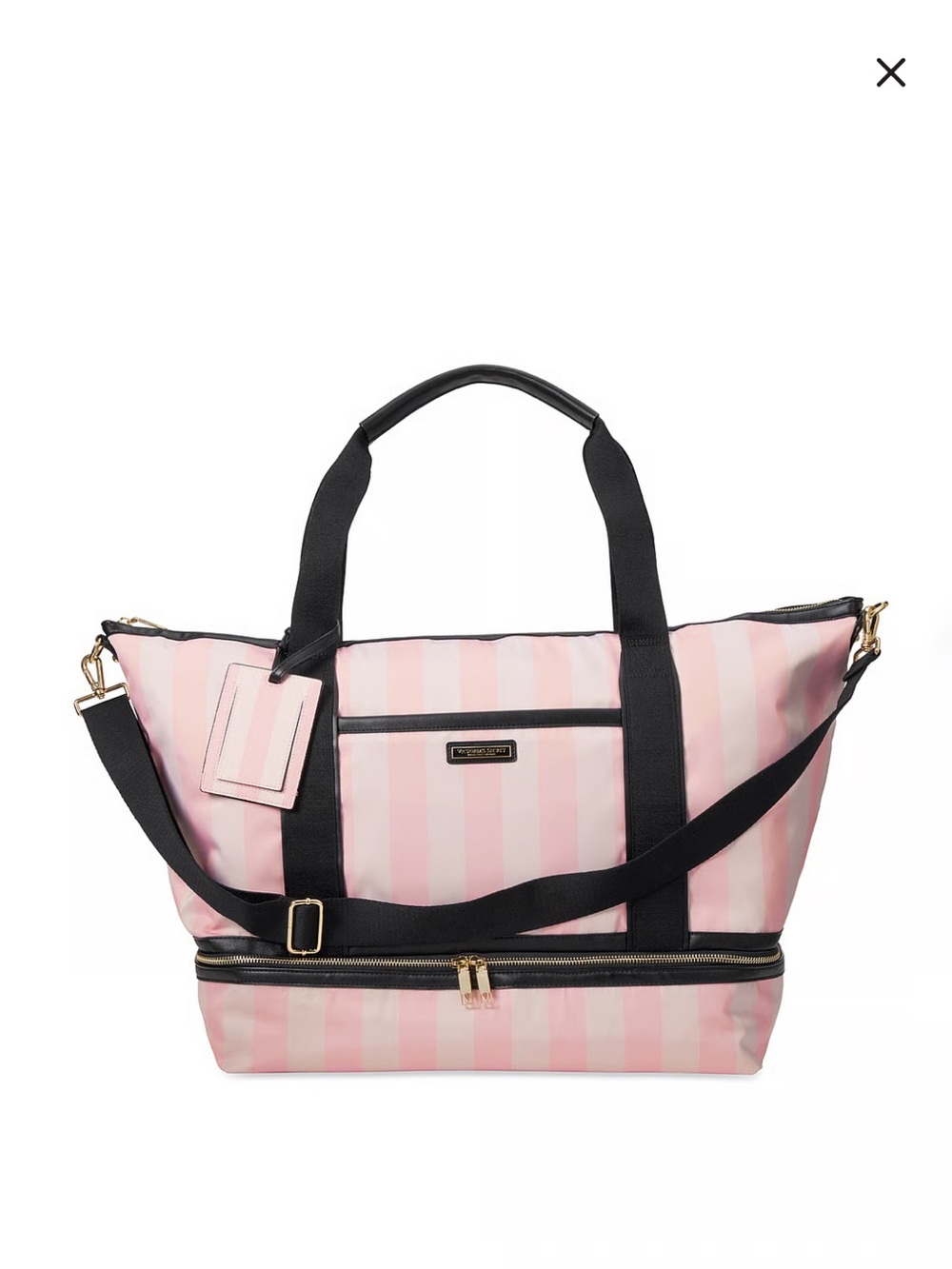 Victoria's Secret Pink Striped Travel Duffel with Black Trim - Picture 3 of 4